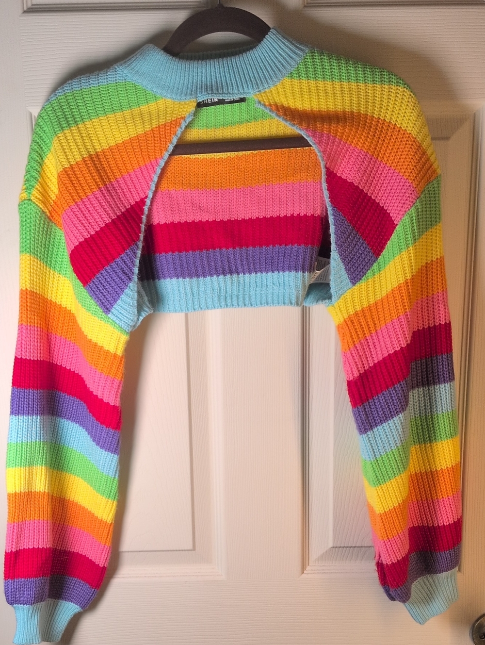 SHEIN Multicolor Rainbow Striped Cropped Bolero Sweater